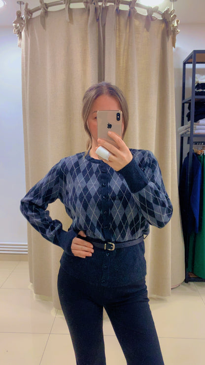 Kemerli Baklava Desenli Kazak,Hırka