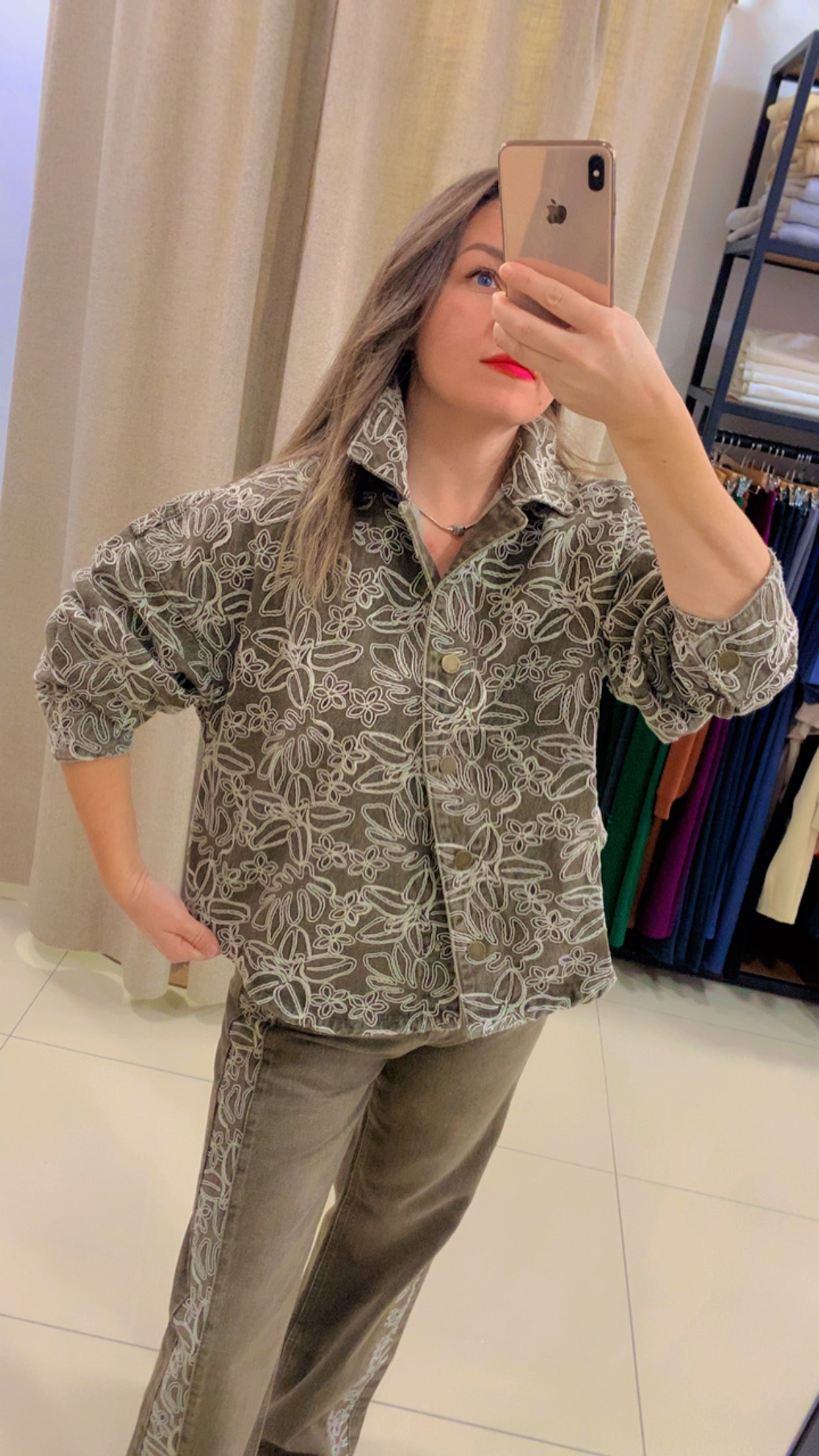 İşlemeli Premium Jean Ceket