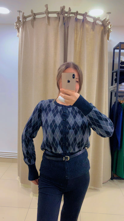 Kemerli Baklava Desenli Kazak,Hırka