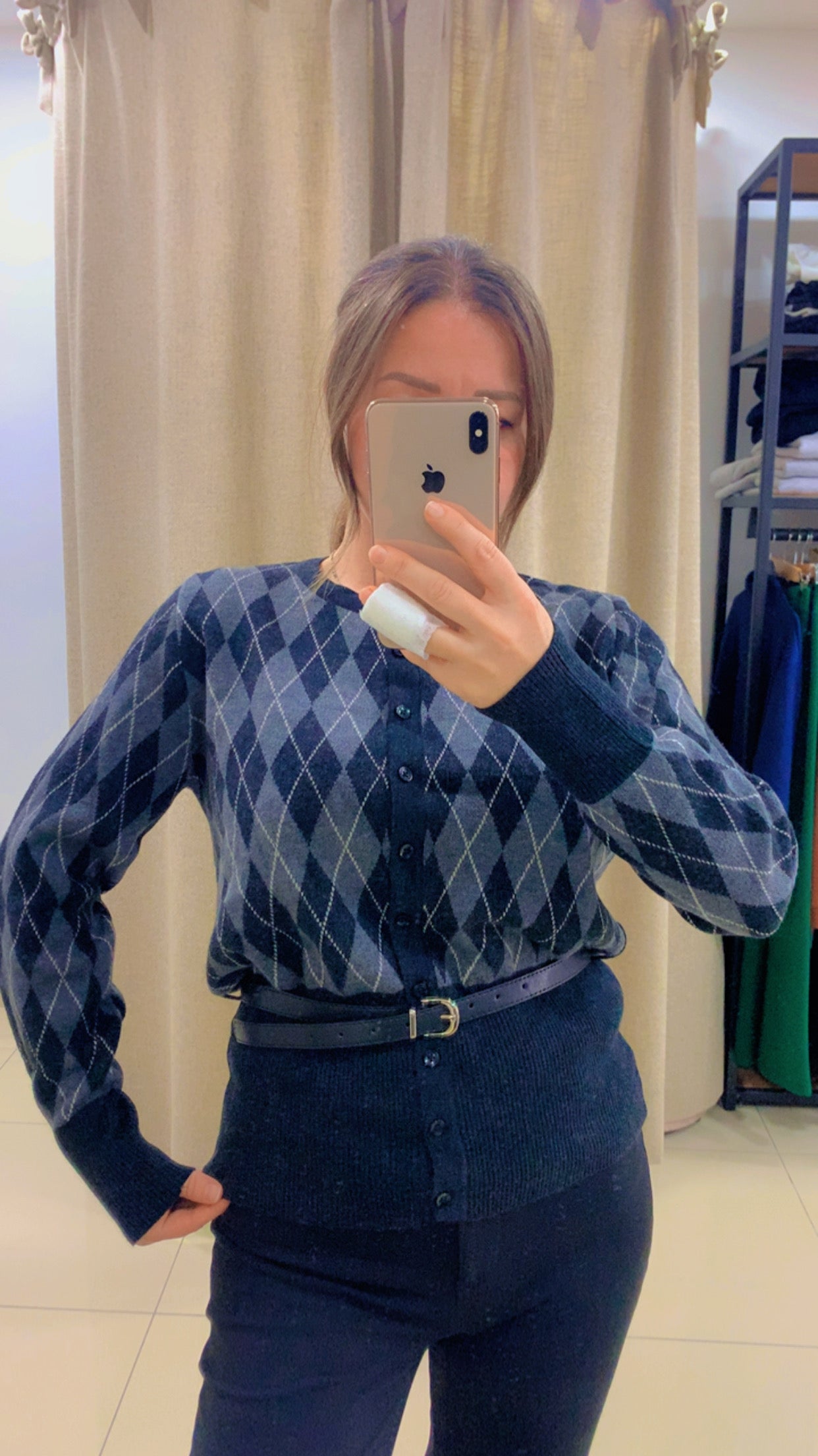 Kemerli Baklava Desenli Kazak,Hırka