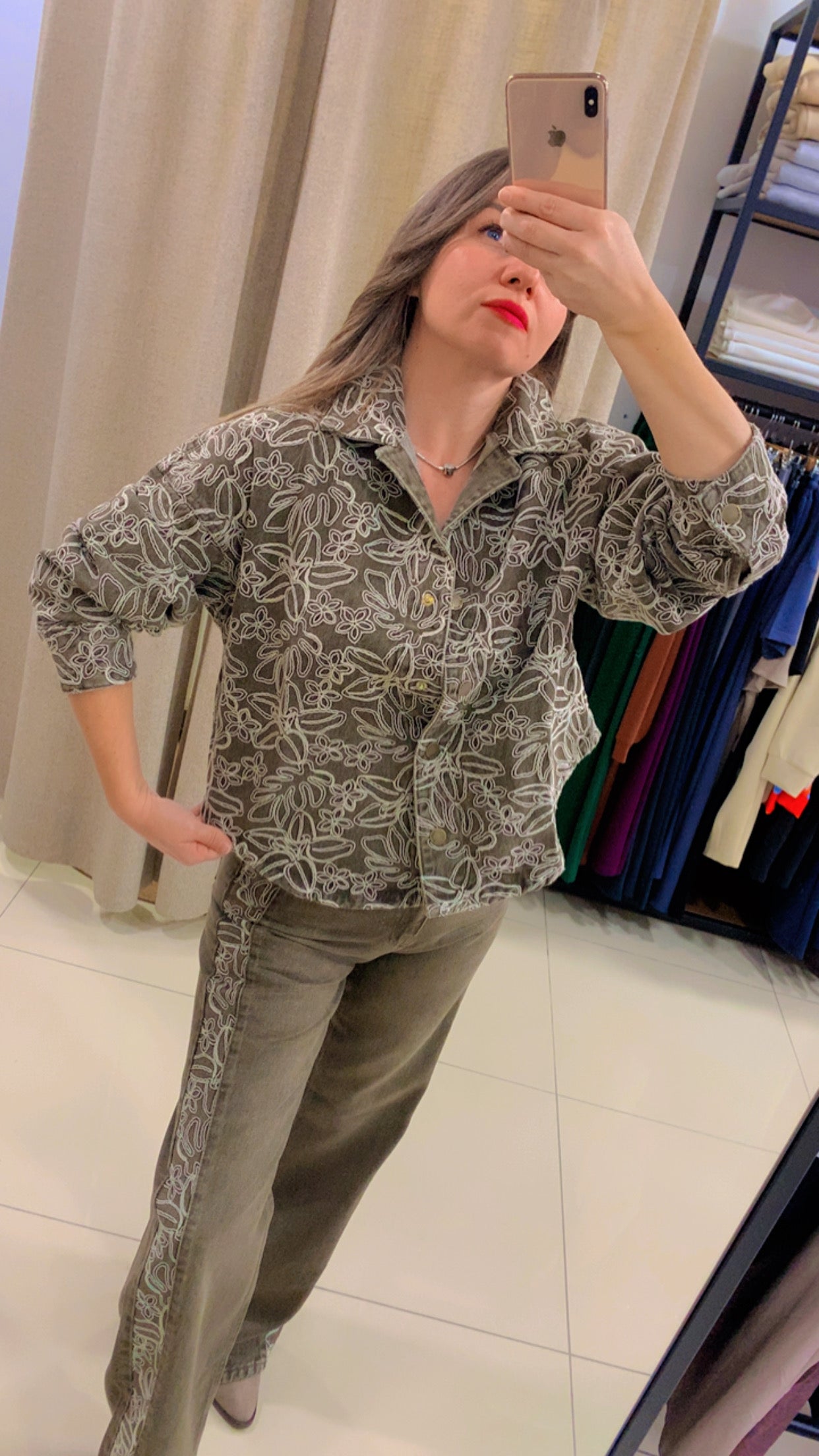 İşlemeli Premium Jean Ceket